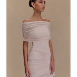 Caspian Slinky And Mesh Off Shoulder Mini Dress - Endless - UAE Rental and Resale for Women's Fashion