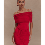 Caspian Slinky And Mesh Off Shoulder Mini Dress - Endless - UAE Rental and Resale for Women's Fashion