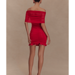 Caspian Slinky And Mesh Off Shoulder Mini Dress - Endless - UAE Rental and Resale for Women's Fashion