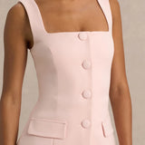 Aceline Baby Pink Square-Neck Tailored Jumpsuit