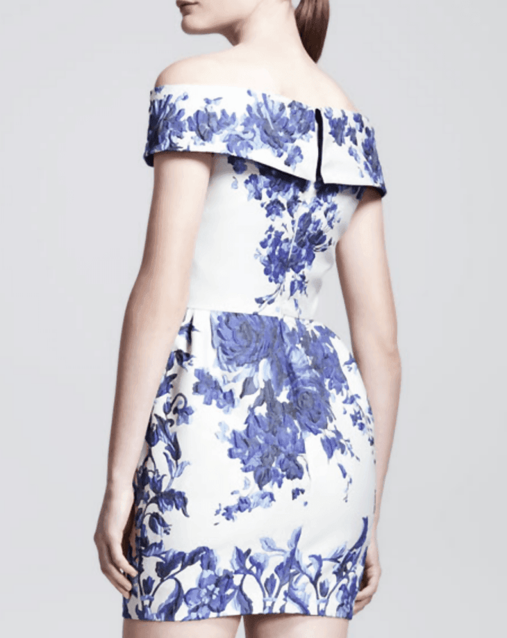 Ceramic Floral Brocade Fold-Over Shoulder Dress - Endless - UAE Rental and Resale for Women's Fashion