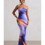 Ceremony Abstract Print Bandeau Fishtail Maxi Dress - Endless - UAE Rental and Resale for Women's Fashion