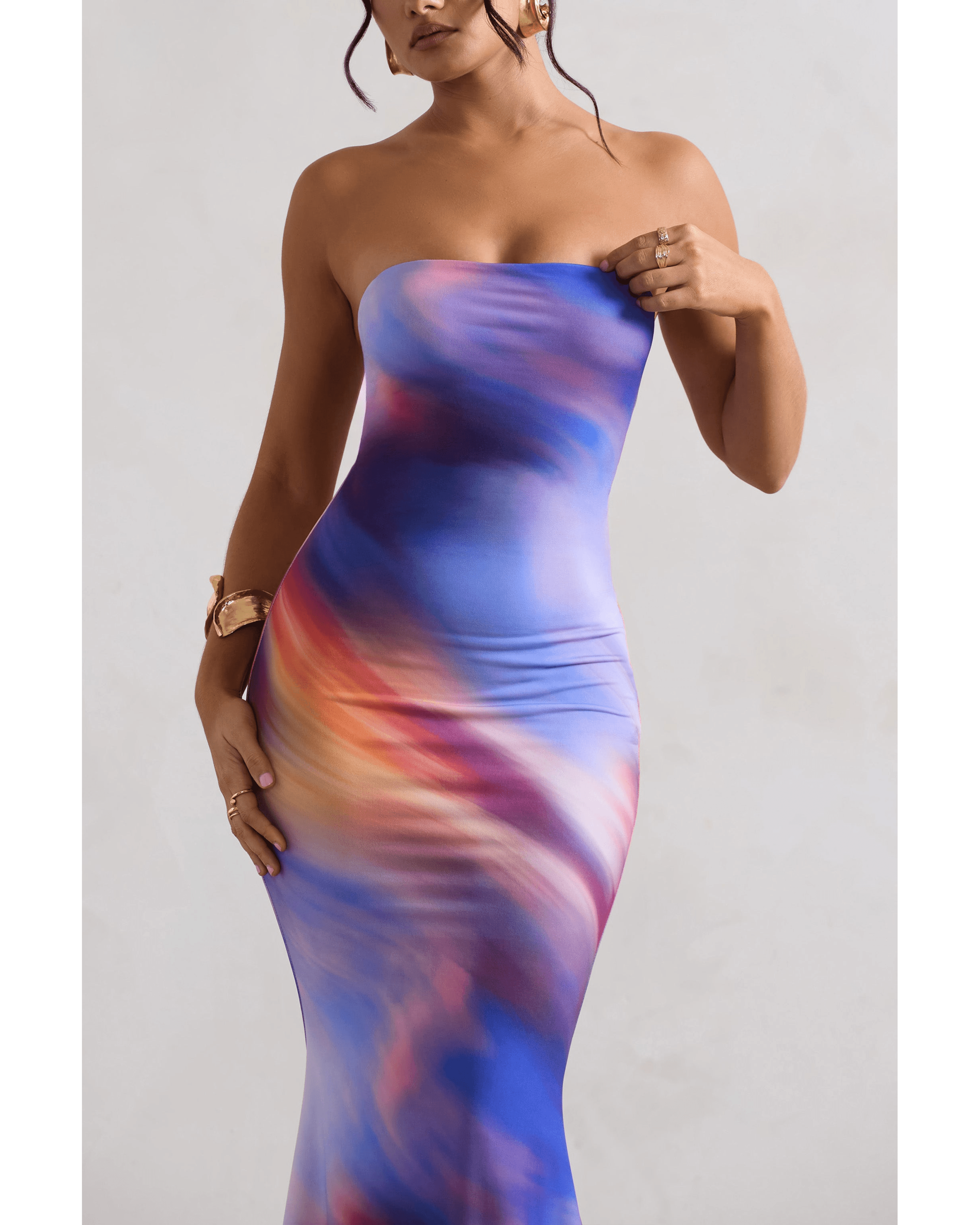 Ceremony Abstract Print Bandeau Fishtail Maxi Dress - Endless - UAE Rental and Resale for Women's Fashion