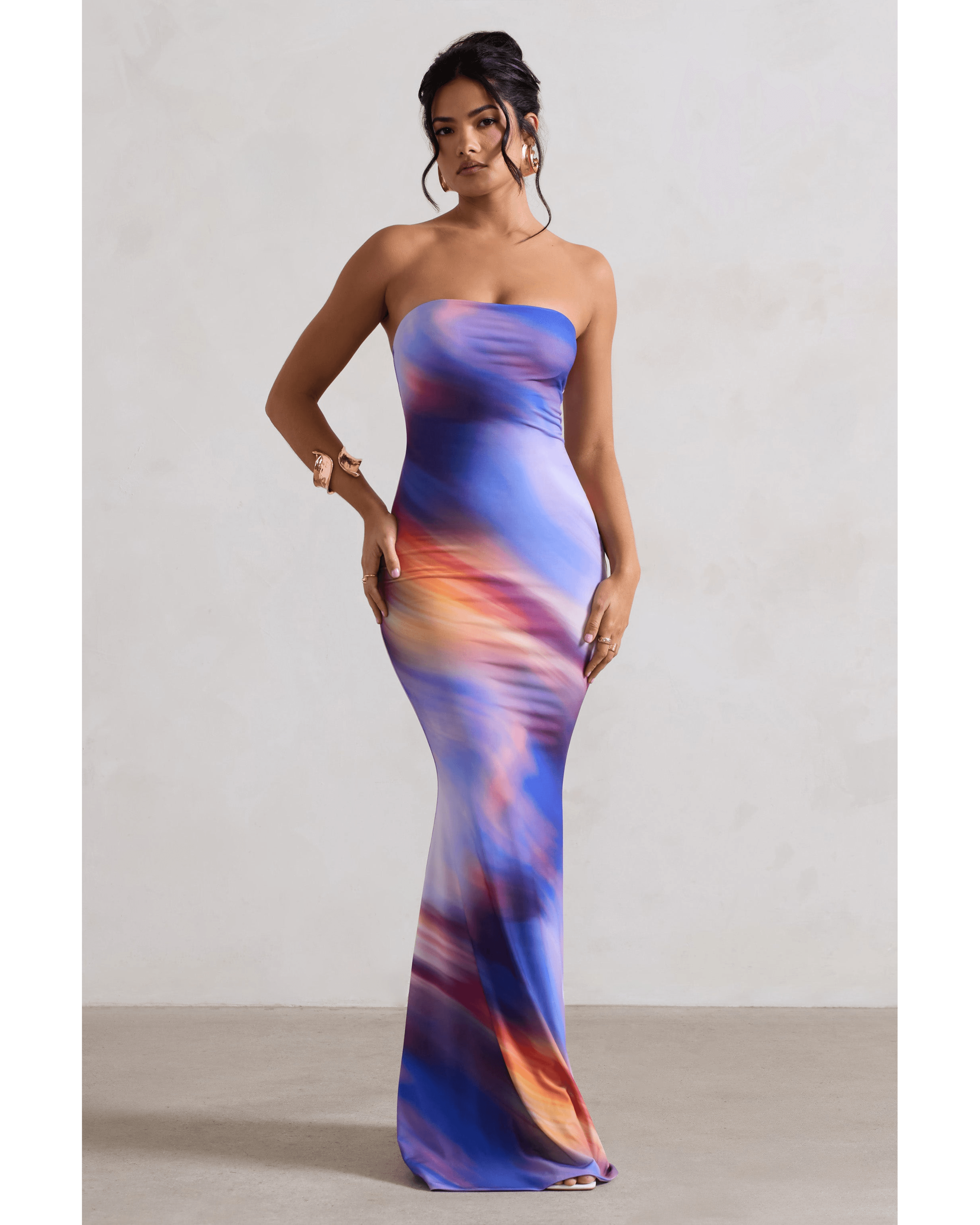 Ceremony Abstract Print Bandeau Fishtail Maxi Dress - Endless - UAE Rental and Resale for Women's Fashion