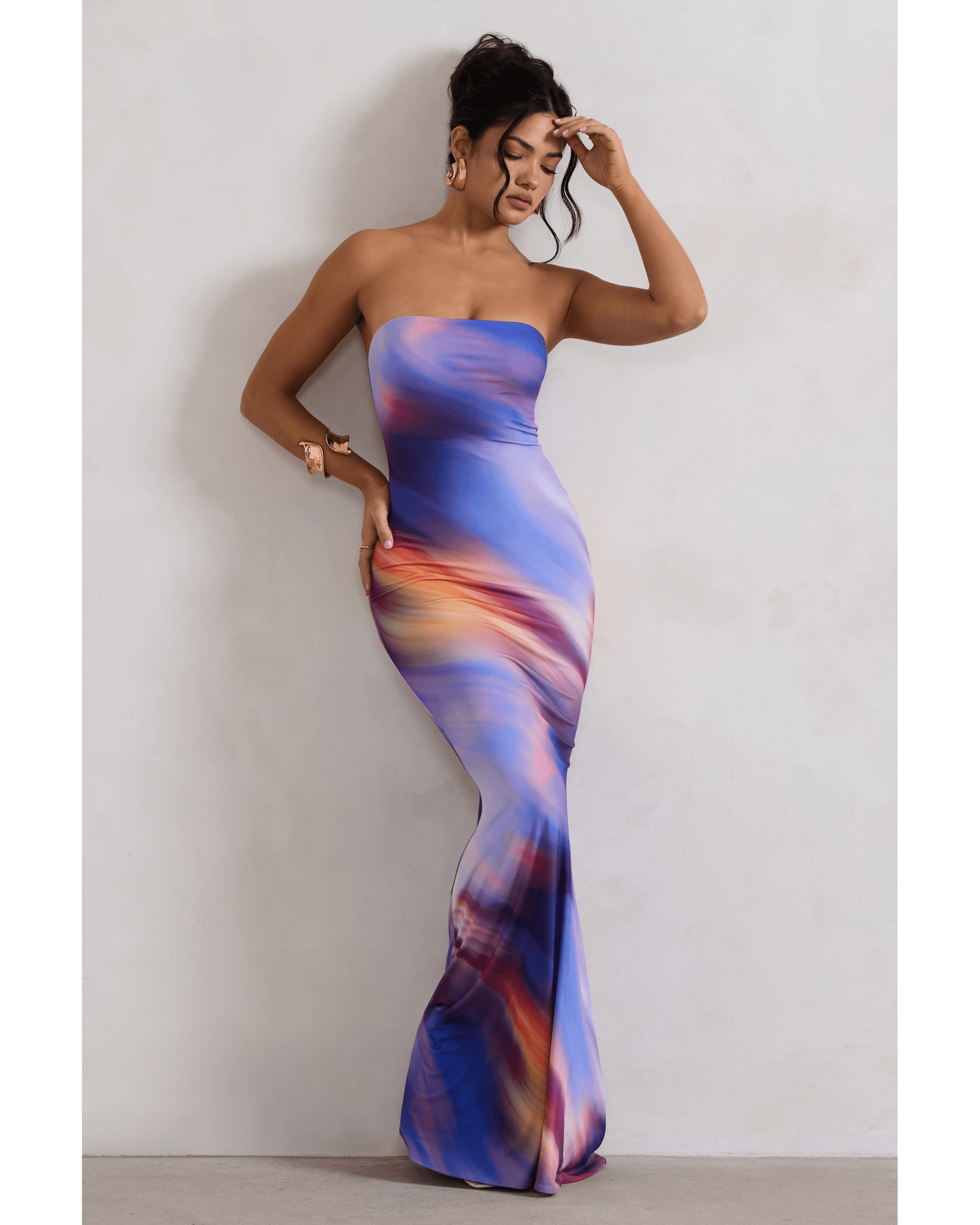 Ceremony Abstract Print Bandeau Fishtail Maxi Dress - Endless - UAE Rental and Resale for Women's Fashion