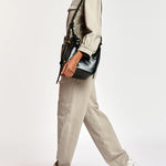 Beige denim jumpsuit with puffed sleeves and belt — Essentiel Antwerp | Endless UAE