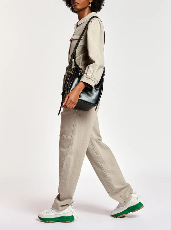 Beige denim jumpsuit with belt and chest pockets — Essentiel Antwerp | Endless UAE