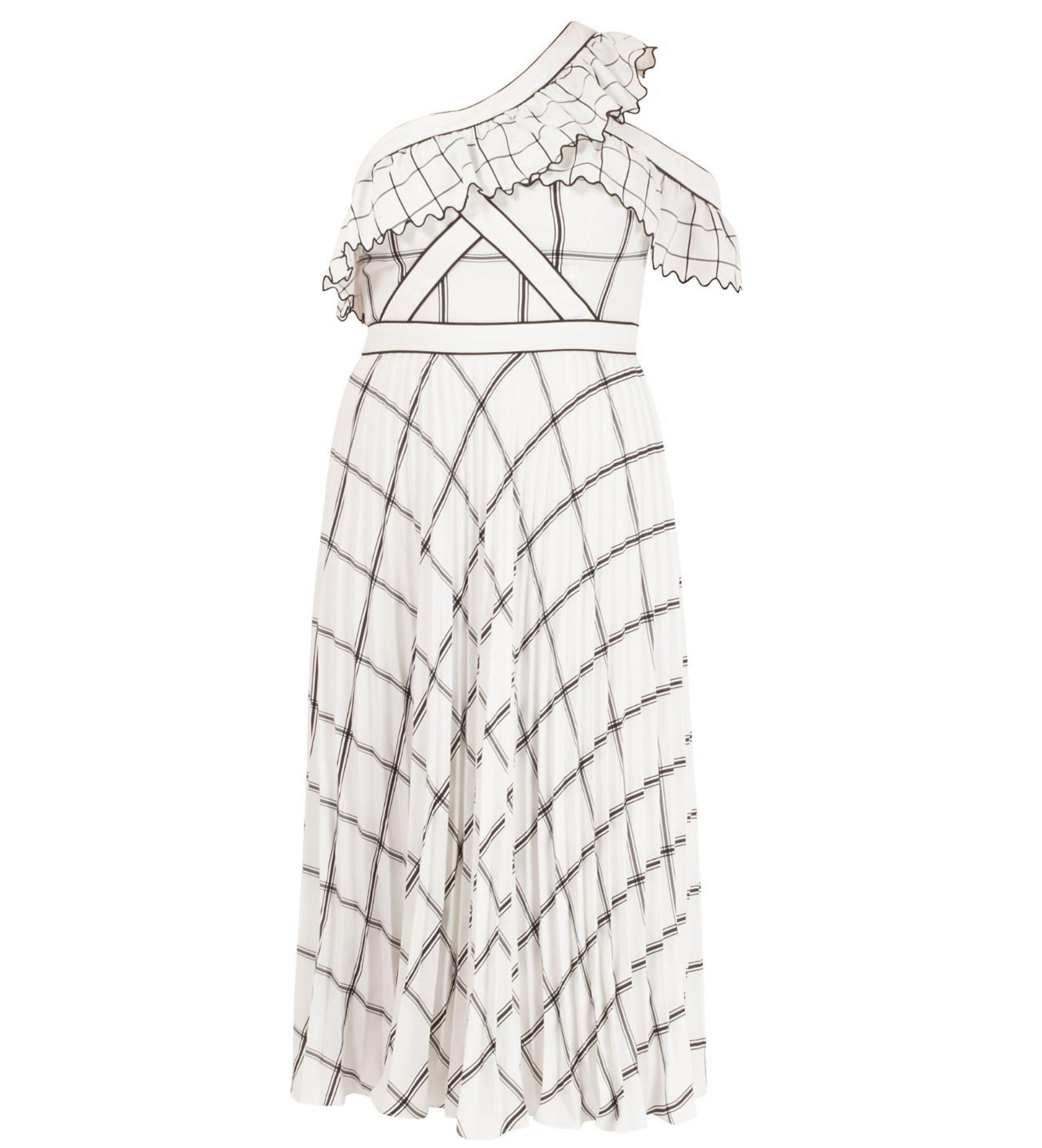 Checked One Shoulder Crêpe Maxi Dress - Endless - UAE Rental and Resale for Women's Fashion