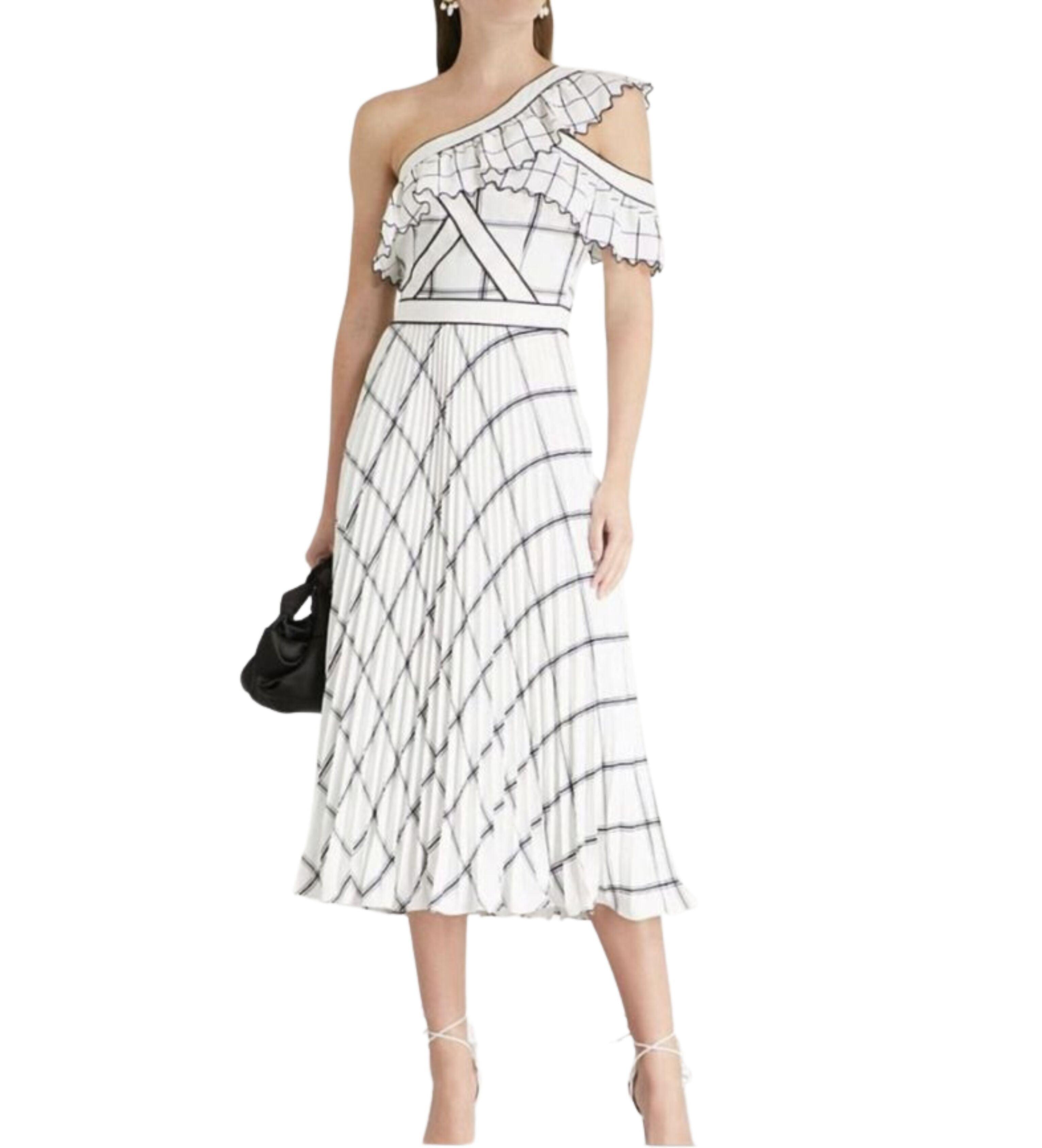 Checked One Shoulder Crepe Maxi Dress - Endless - UAE Rental and Resale for Women's Fashion