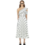 Checked One Shoulder Crepe Maxi Dress - Endless - UAE Rental and Resale for Women's Fashion