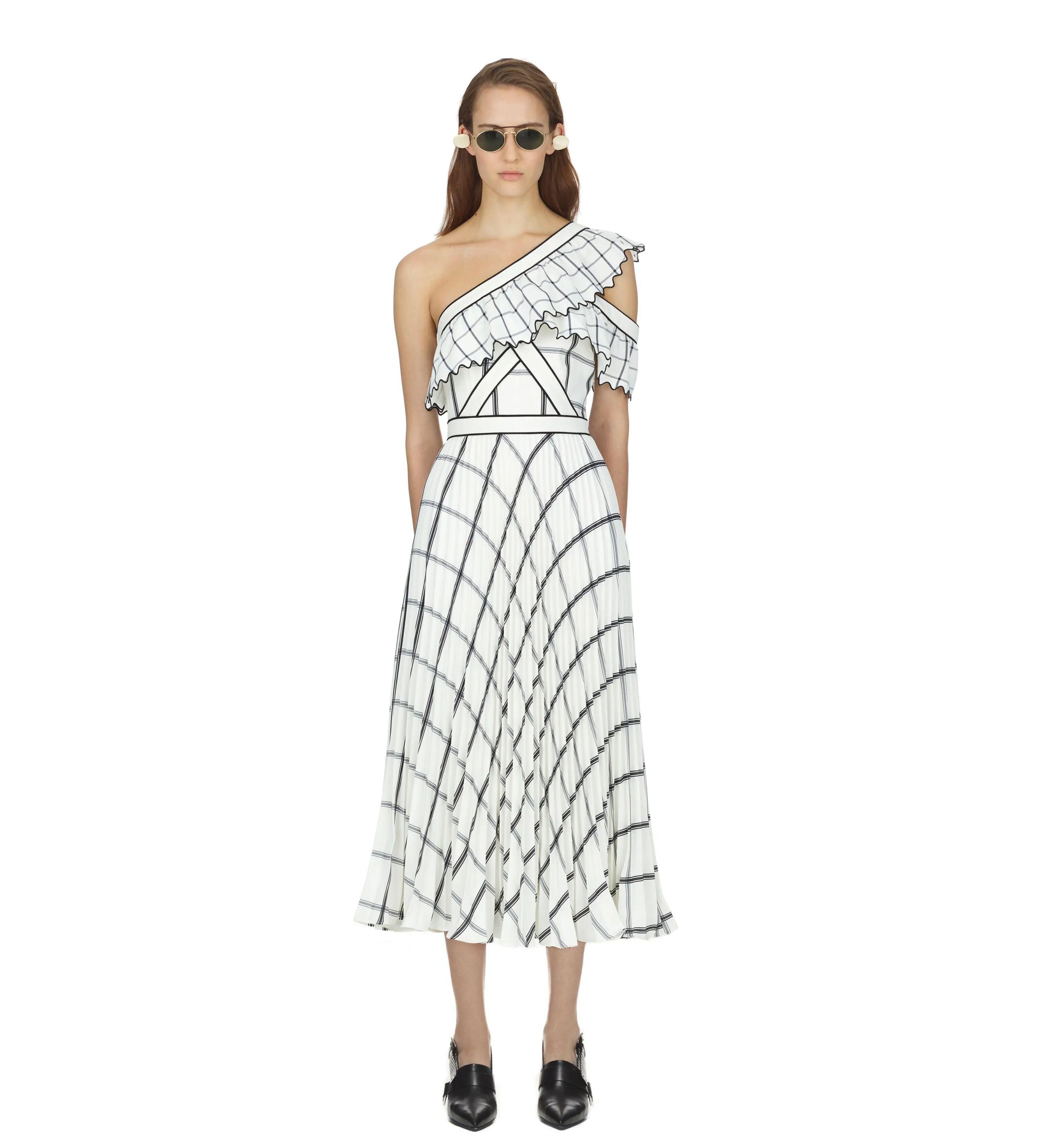 Checked One Shoulder Crepe Maxi Dress - Endless - UAE Rental and Resale for Women's Fashion