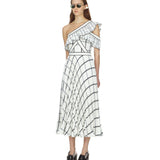 Checked One Shoulder Crepe Maxi Dress - Endless - UAE Rental and Resale for Women's Fashion