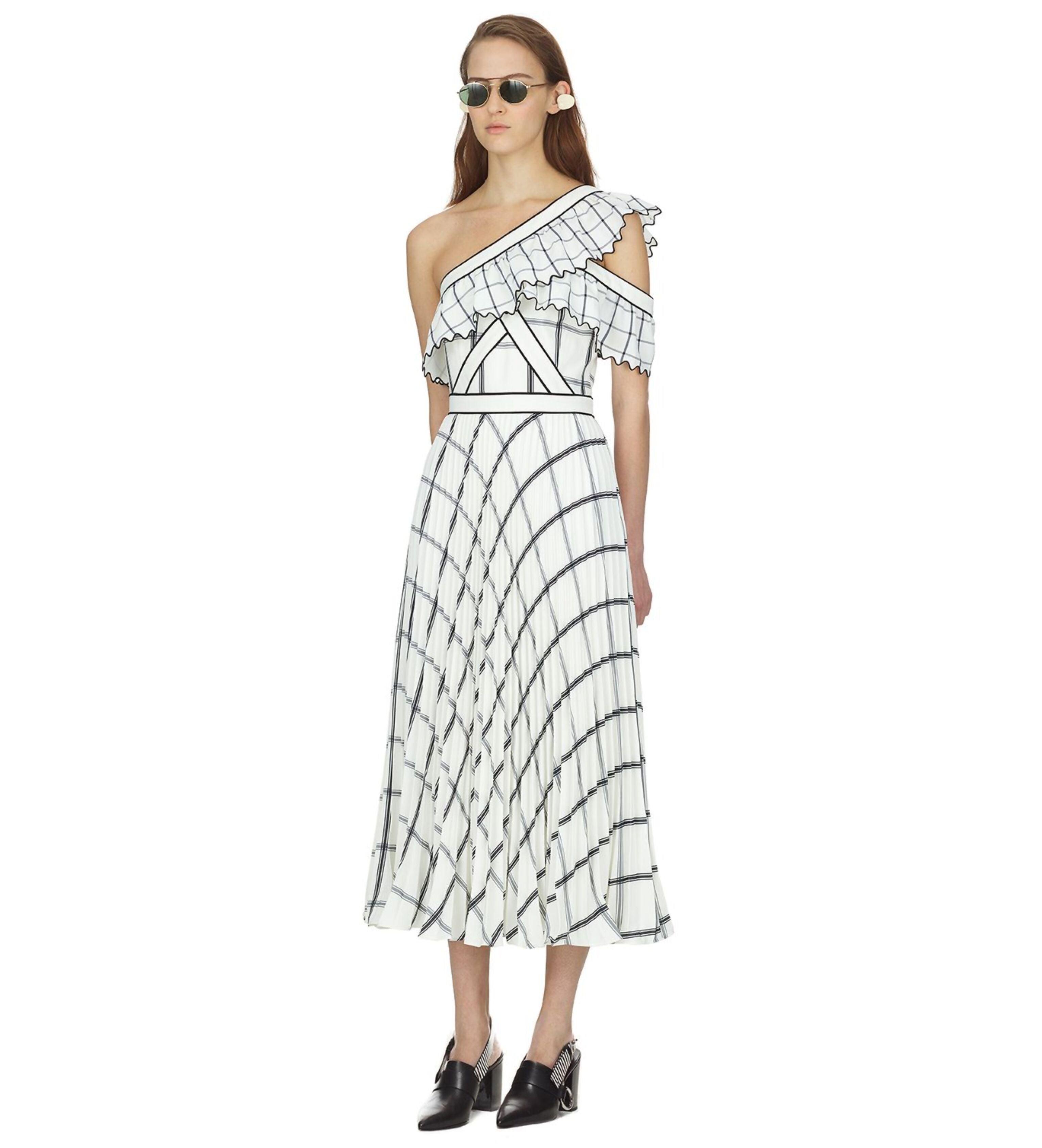 Checked One Shoulder Crepe Maxi Dress - Endless - UAE Rental and Resale for Women's Fashion