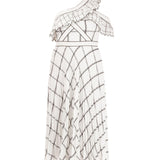 Checked One Shoulder Crepe Maxi Dress - Endless - UAE Rental and Resale for Women's Fashion