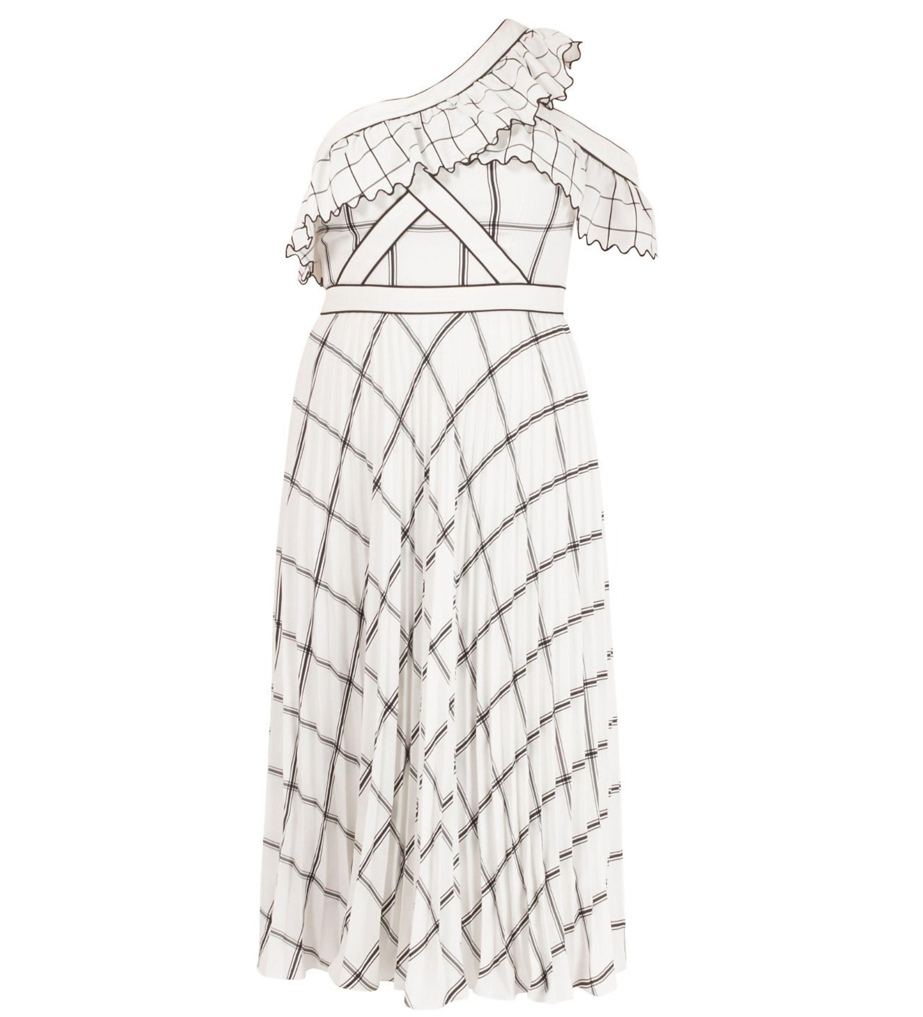 Checked One Shoulder Crepe Maxi Dress - Endless - UAE Rental and Resale for Women's Fashion