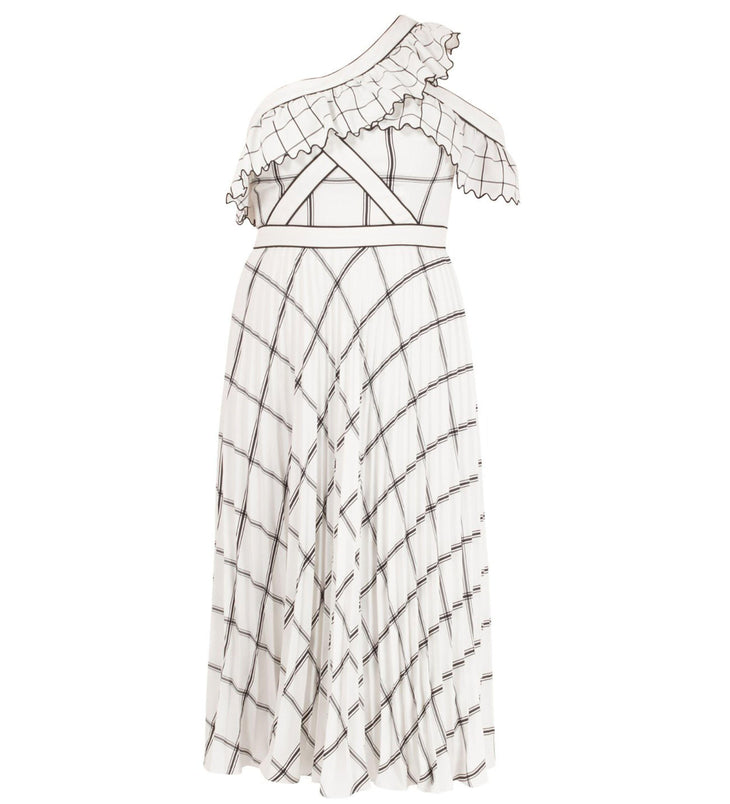 Checked One Shoulder Crepe Maxi Dress - Endless - UAE Rental and Resale for Women's Fashion