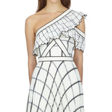 Checked One Shoulder Crepe Maxi Dress - Endless - UAE Rental and Resale for Women's Fashion