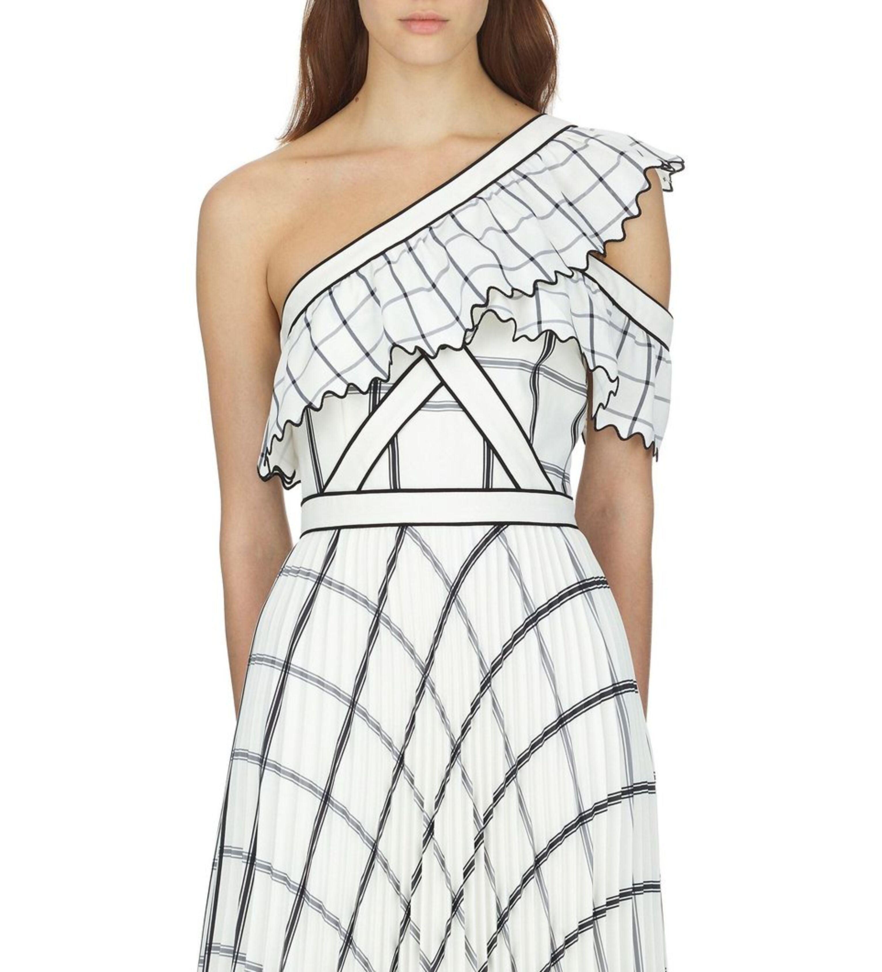 Checked One Shoulder Crepe Maxi Dress - Endless - UAE Rental and Resale for Women's Fashion