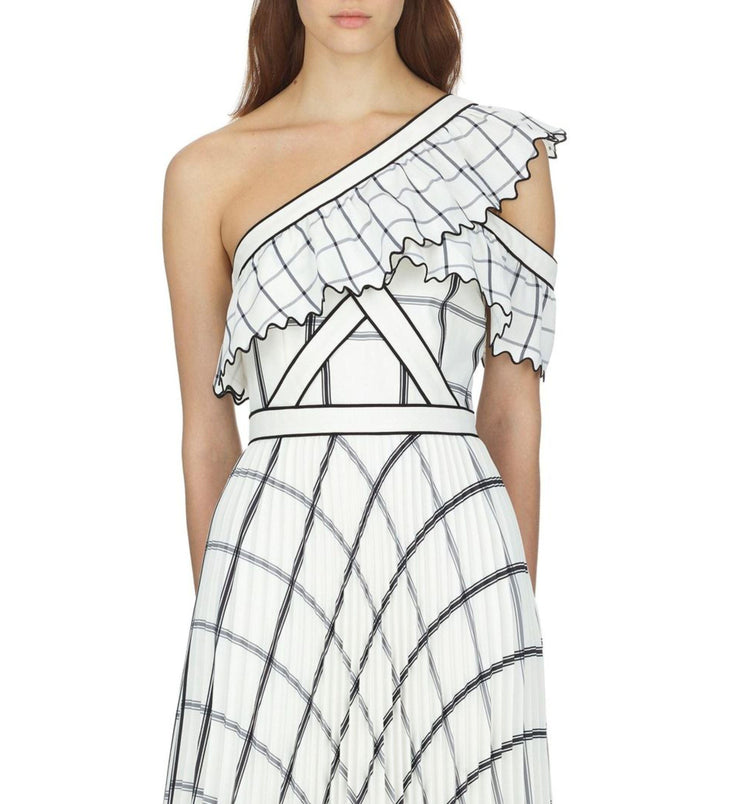 Checked One Shoulder Crepe Maxi Dress - Endless - UAE Rental and Resale for Women's Fashion