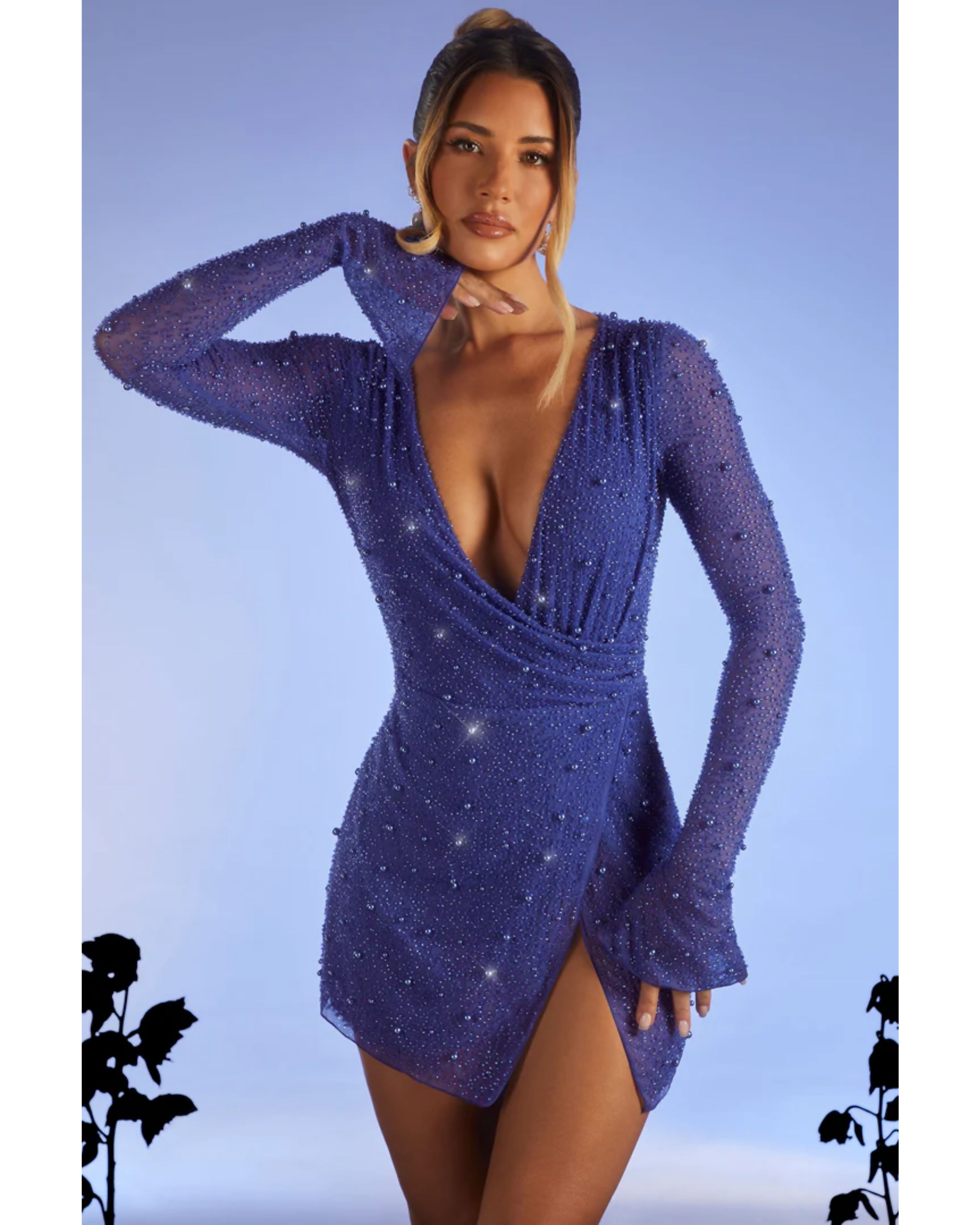 Chelsea Embellished Wrap Over A-Line Mini Dress - Endless - UAE Rental and Resale for Women's Fashion