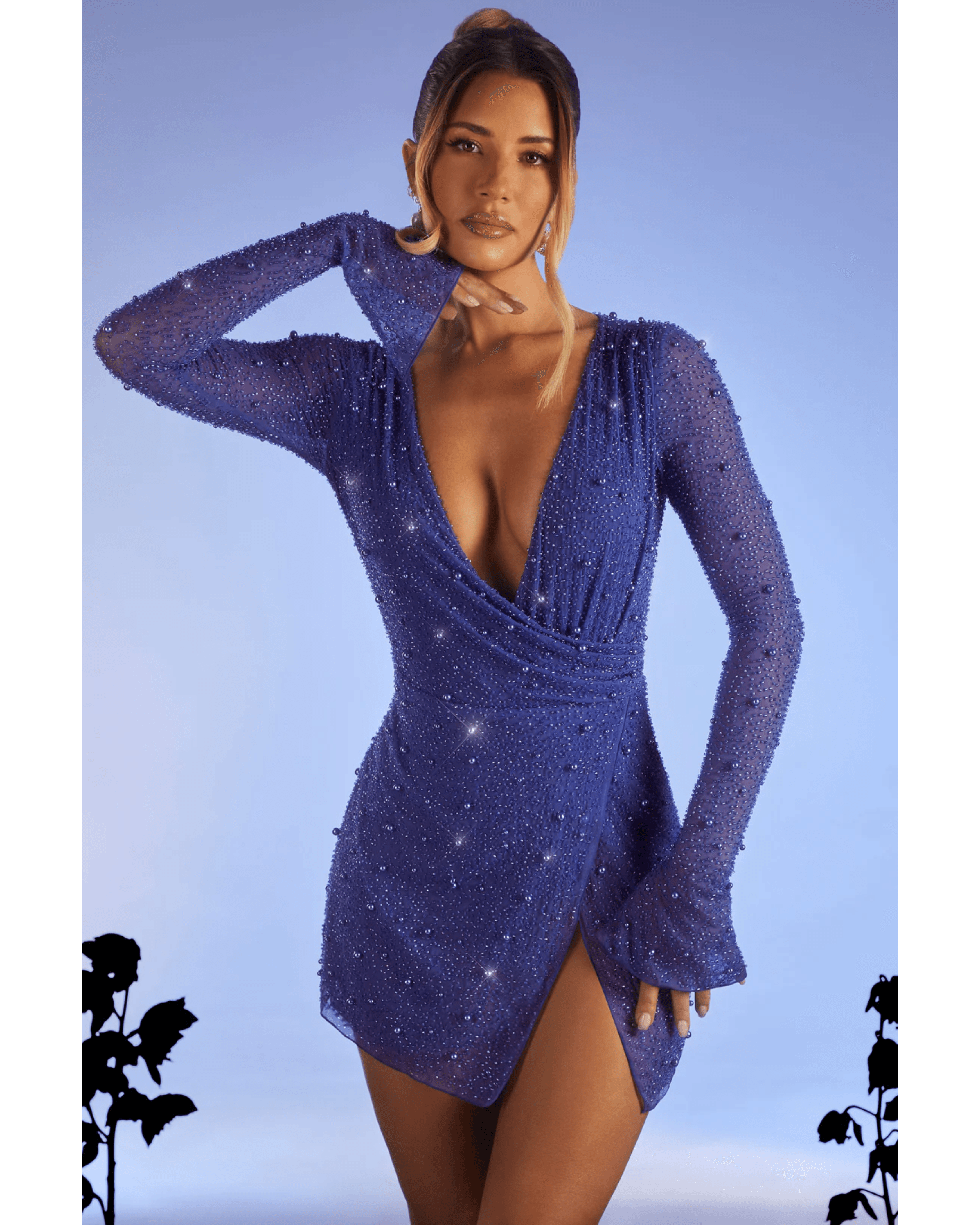 Chelsea Embellished Wrap Over A-Line Mini Dress - Endless - UAE Rental and Resale for Women's Fashion