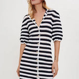 Rosette - Striped crochet-effect dress