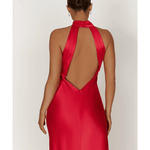 Claire Satin Drape Back Maxi Dress with Split - Endless - UAE Rental and Resale for Women's Fashion