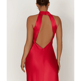 Claire Satin Drape Back Maxi Dress with Split - Endless - UAE Rental and Resale for Women's Fashion