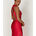 Claire Satin Drape Back Maxi Dress with Split - Endless - UAE Rental and Resale for Women's Fashion