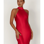 Claire Satin Drape Back Maxi Dress with Split - Endless - UAE Rental and Resale for Women's Fashion