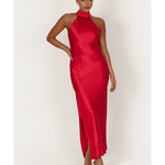 Claire Satin Drape Back Maxi Dress with Split - Endless - UAE Rental and Resale for Women's Fashion