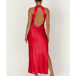 Claire Satin Drape Back Maxi Dress with Split - Endless - UAE Rental and Resale for Women's Fashion