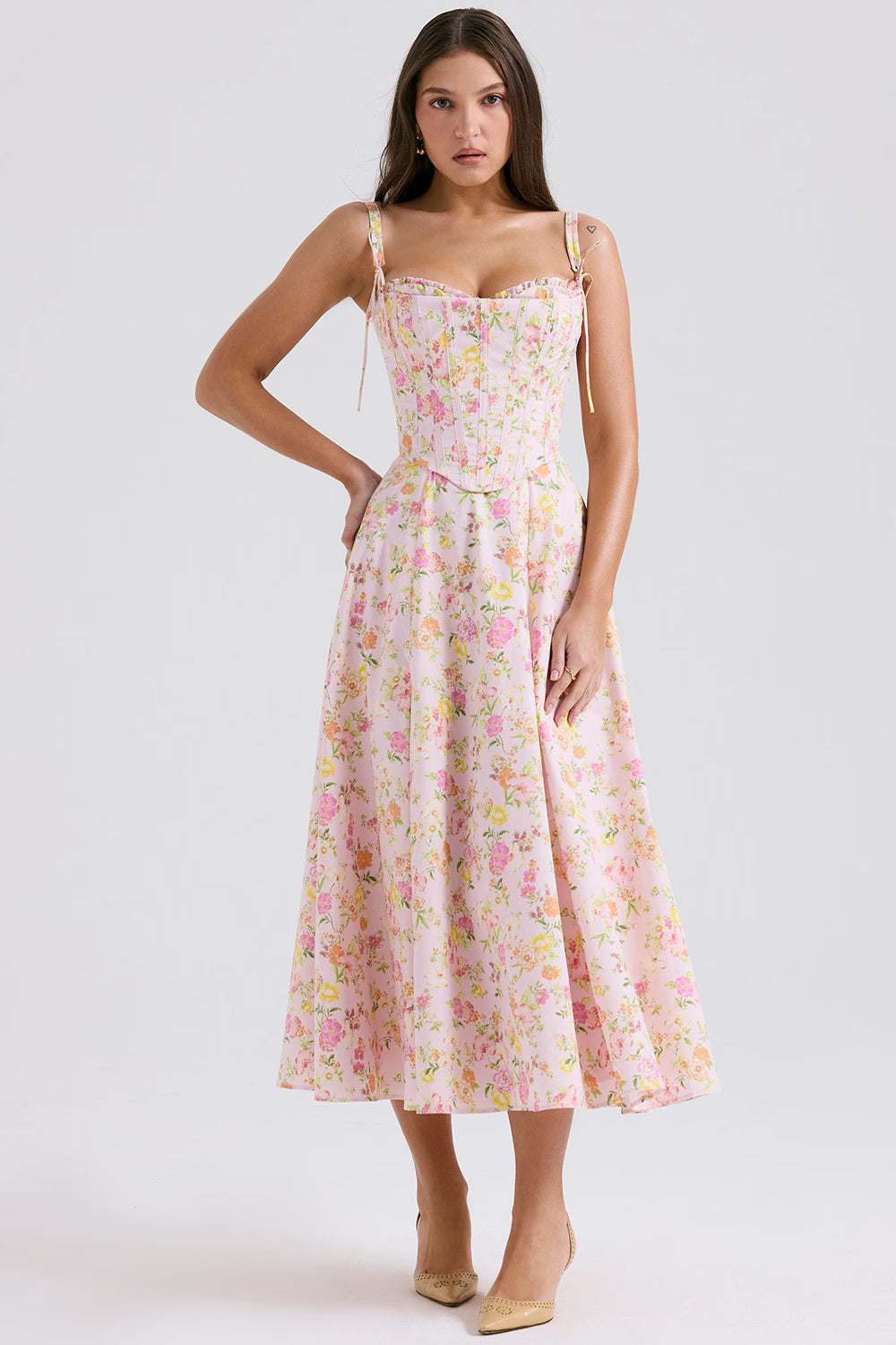 Clareabelle Pink Meadow Print Cotton Midi Sundress - Endless - UAE Rental and Resale for Women's Fashion