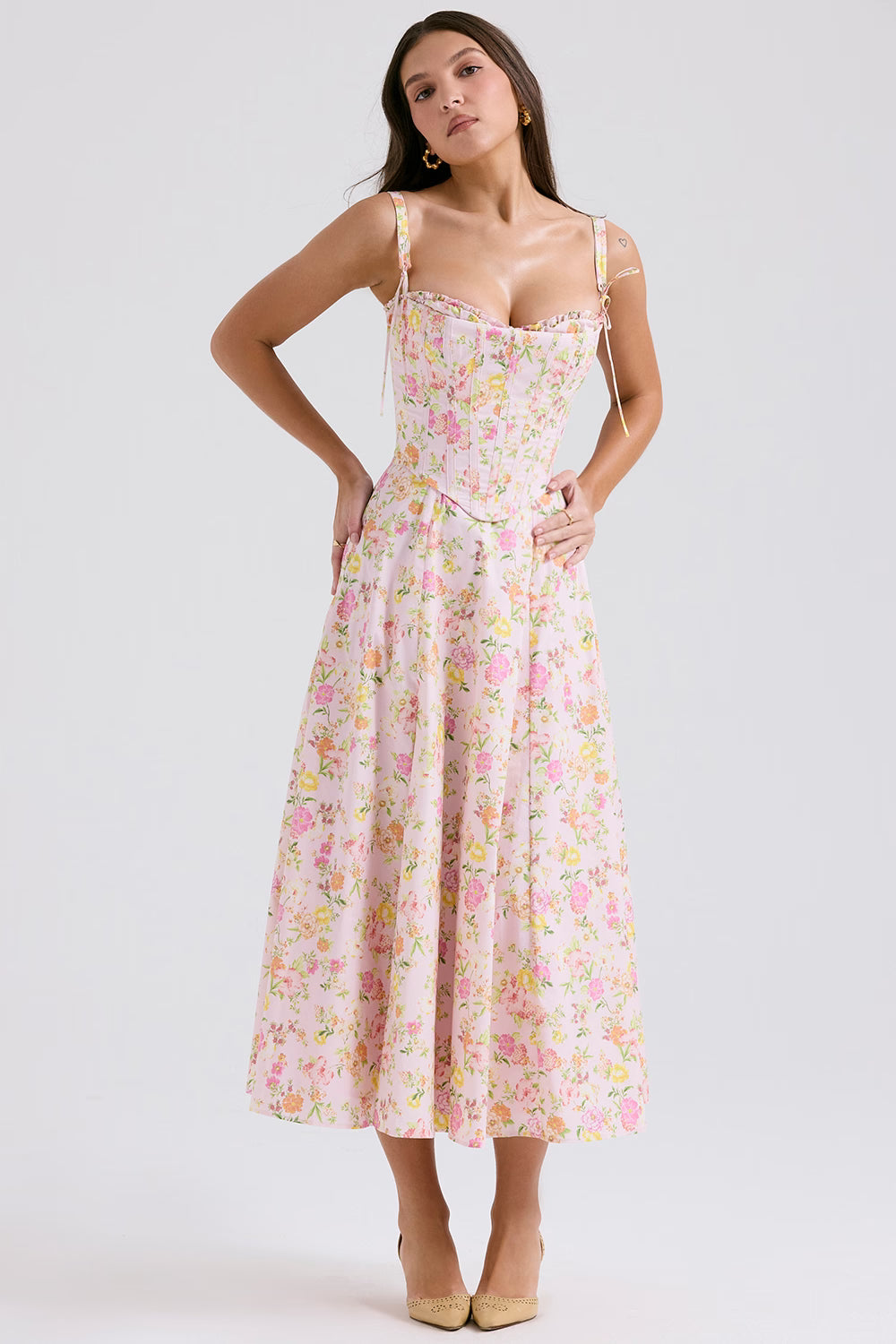 Clareabelle Pink Meadow Print Cotton Midi Sundress - Endless - UAE Rental and Resale for Women's Fashion