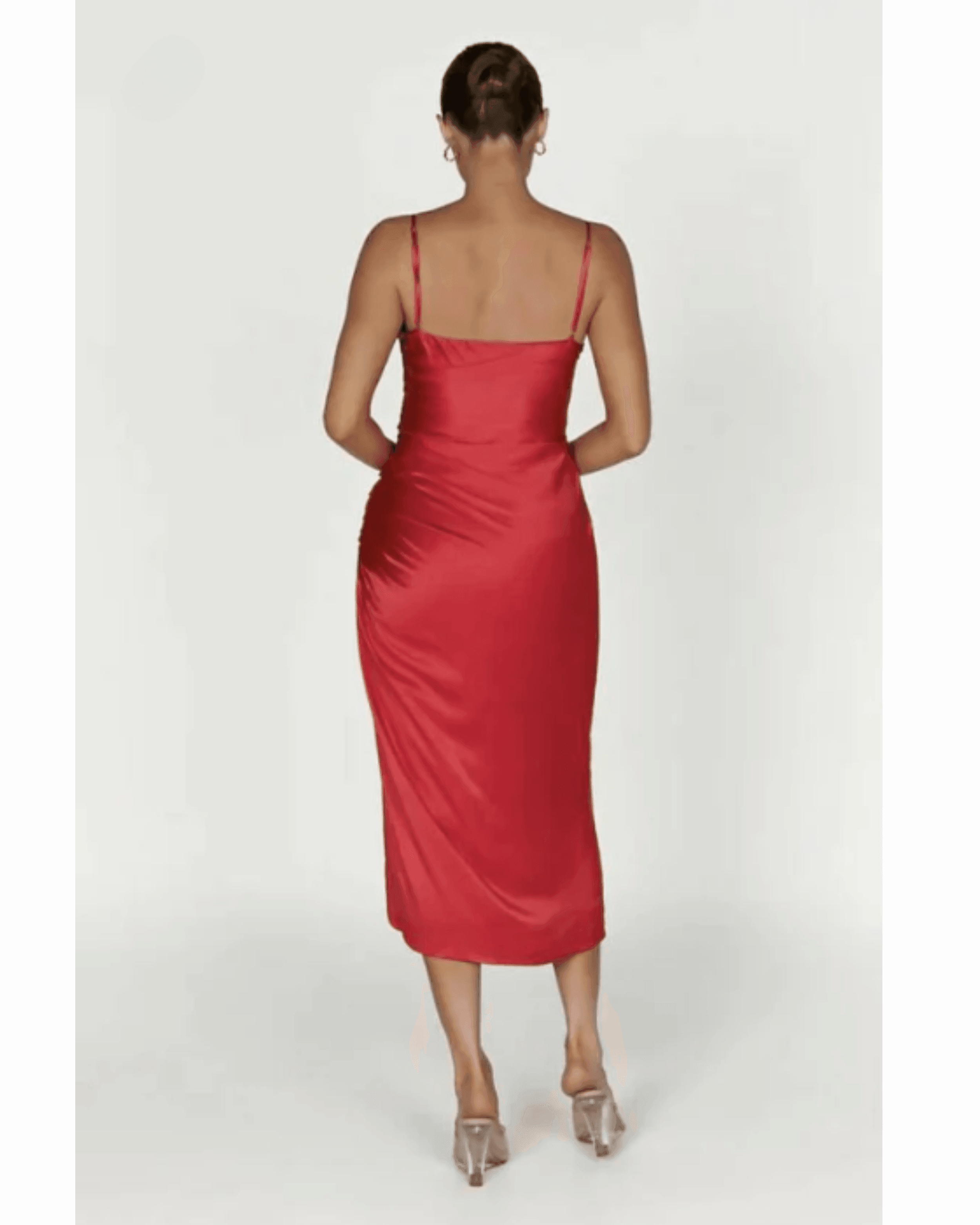Claudette Satin Drape Midi Dress - Endless - UAE Rental and Resale for Women's Fashion