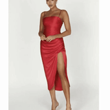 Claudette Satin Drape Midi Dress - Endless - UAE Rental and Resale for Women's Fashion