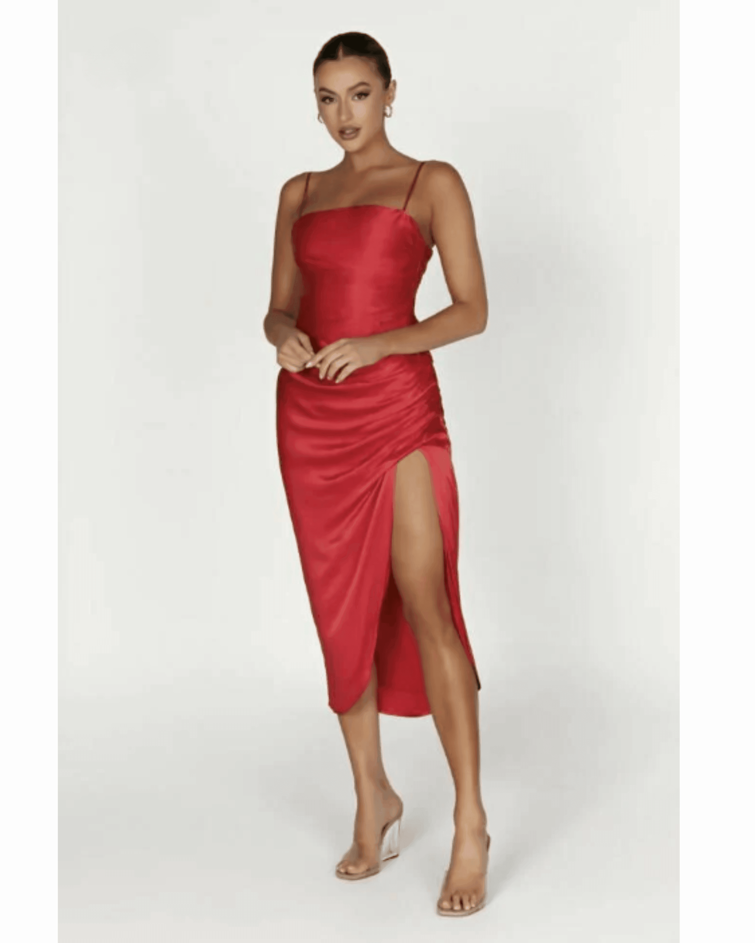 Claudette Satin Drape Midi Dress - Endless - UAE Rental and Resale for Women's Fashion
