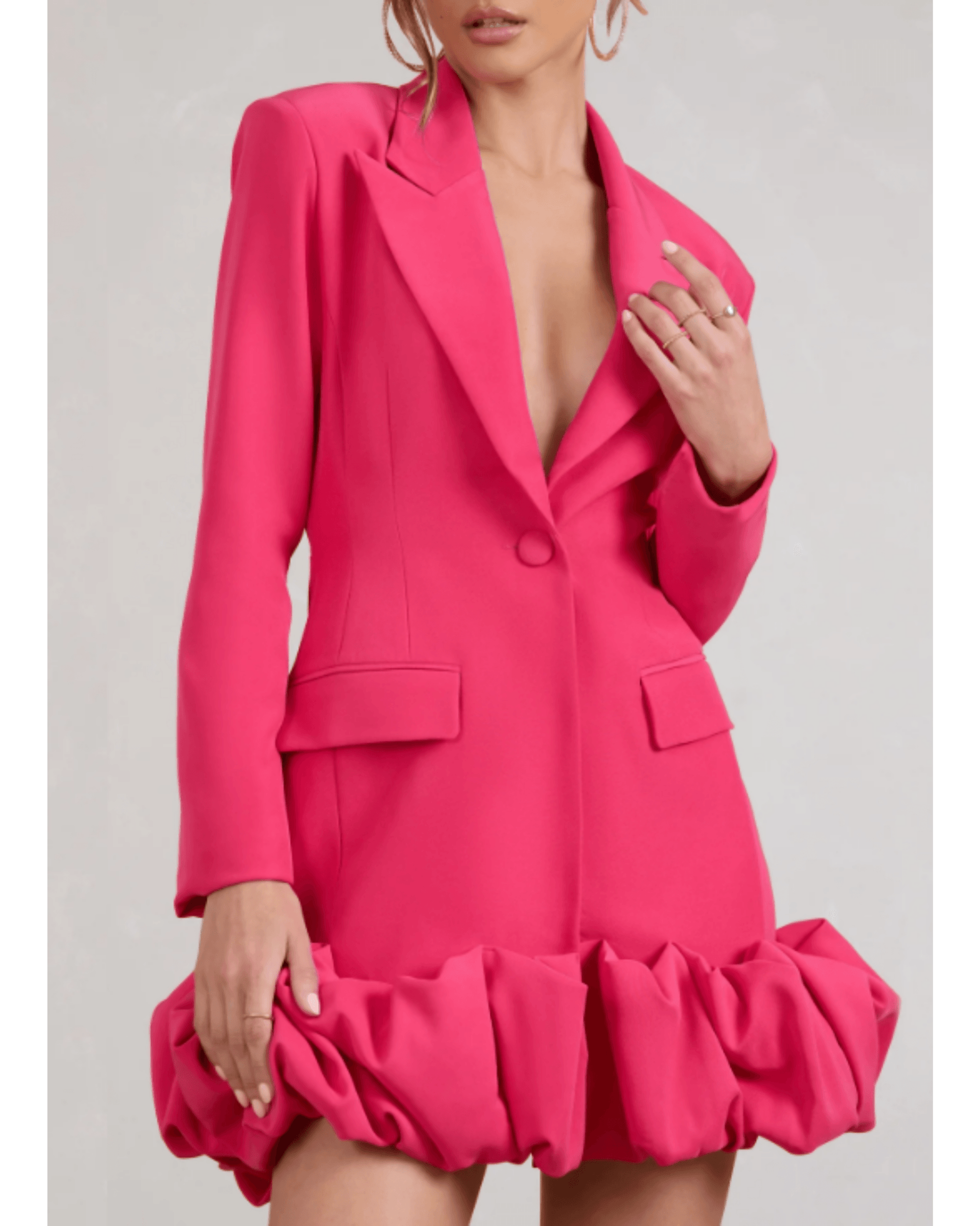 Cloud Catching Hot Pink Tailored Blazer Mini Dress With Ruffled Hem - Endless