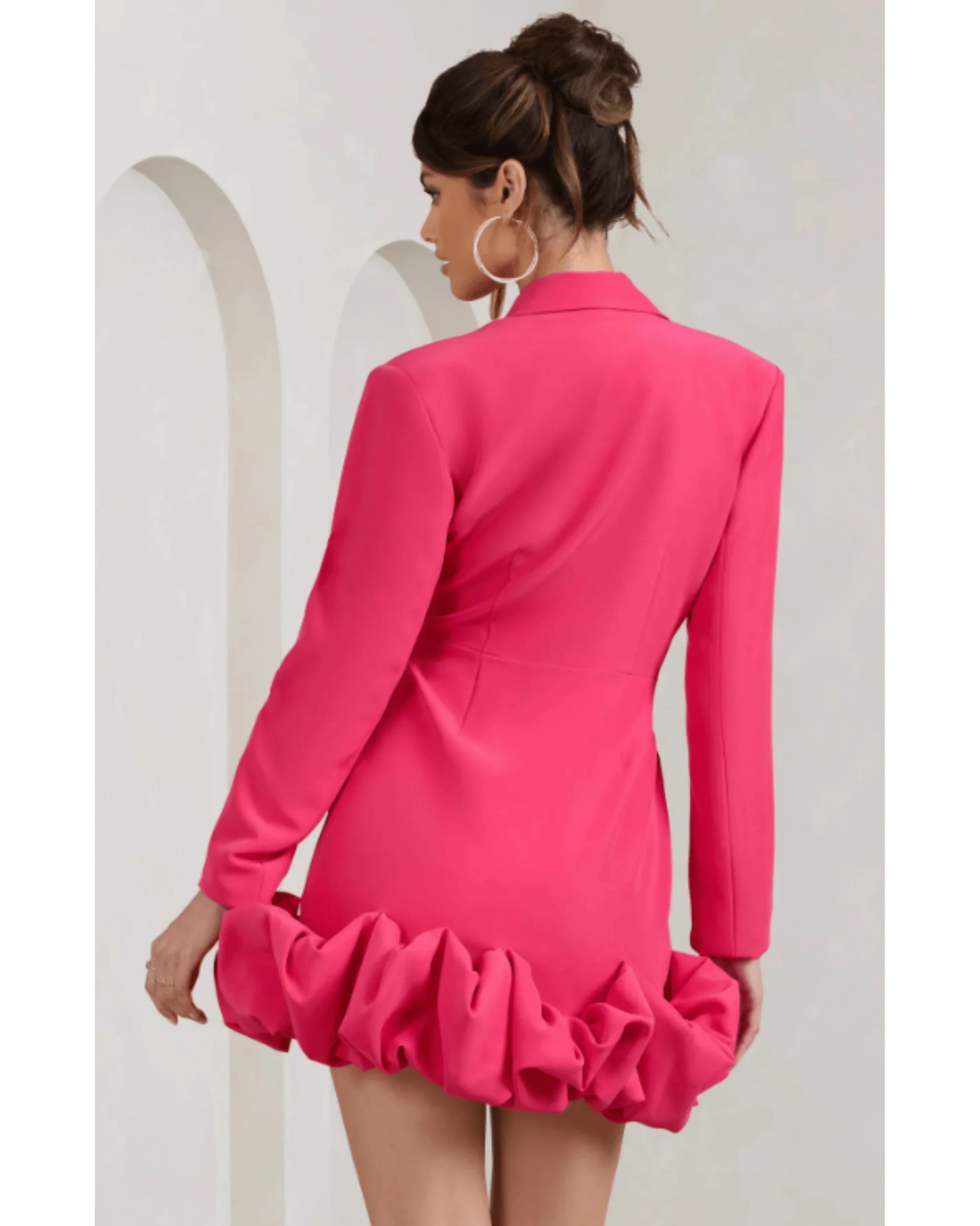 Cloud Catching Hot Pink Tailored Blazer Mini Dress With Ruffled Hem - Endless - UAE Rental and Resale for Women's Fashion