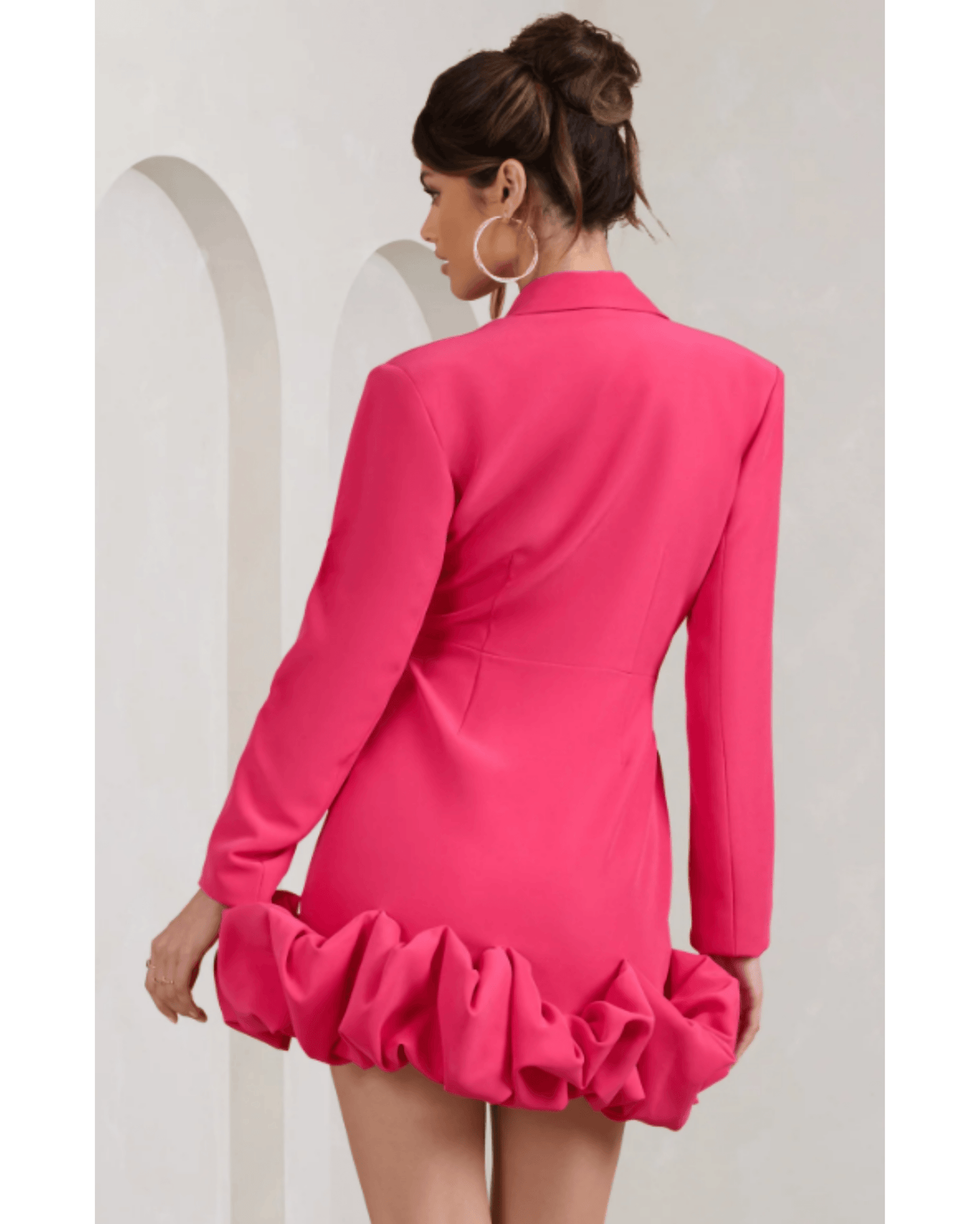 Cloud Catching Hot Pink Tailored Blazer Mini Dress With Ruffled Hem - Endless