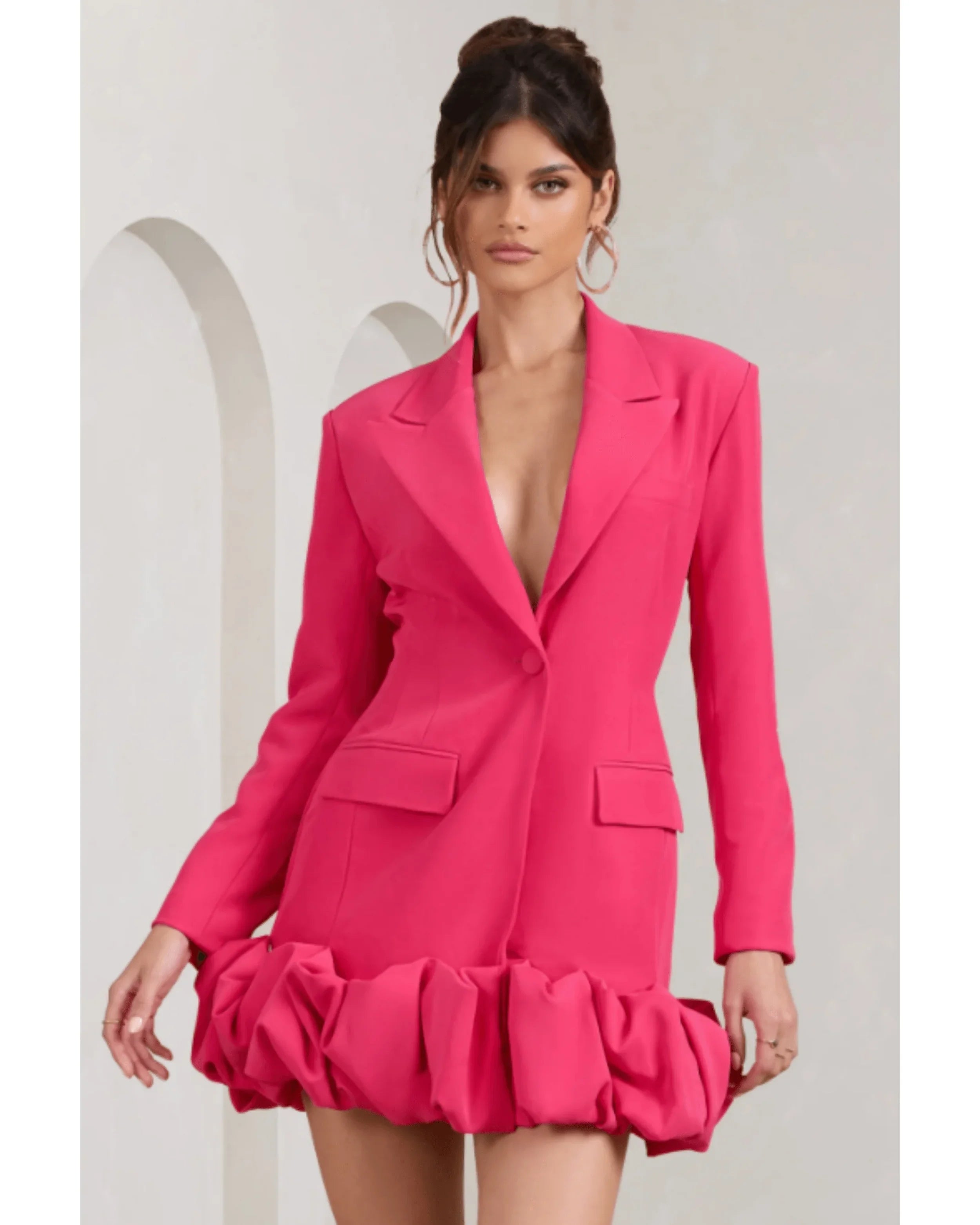 Cloud Catching Hot Pink Tailored Blazer Mini Dress With Ruffled Hem - Endless - UAE Rental and Resale for Women's Fashion