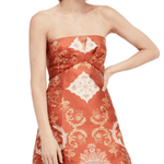 Copper Orange Damask Metallic Strapless Mini Dress - Endless - UAE Rental and Resale for Women's Fashion