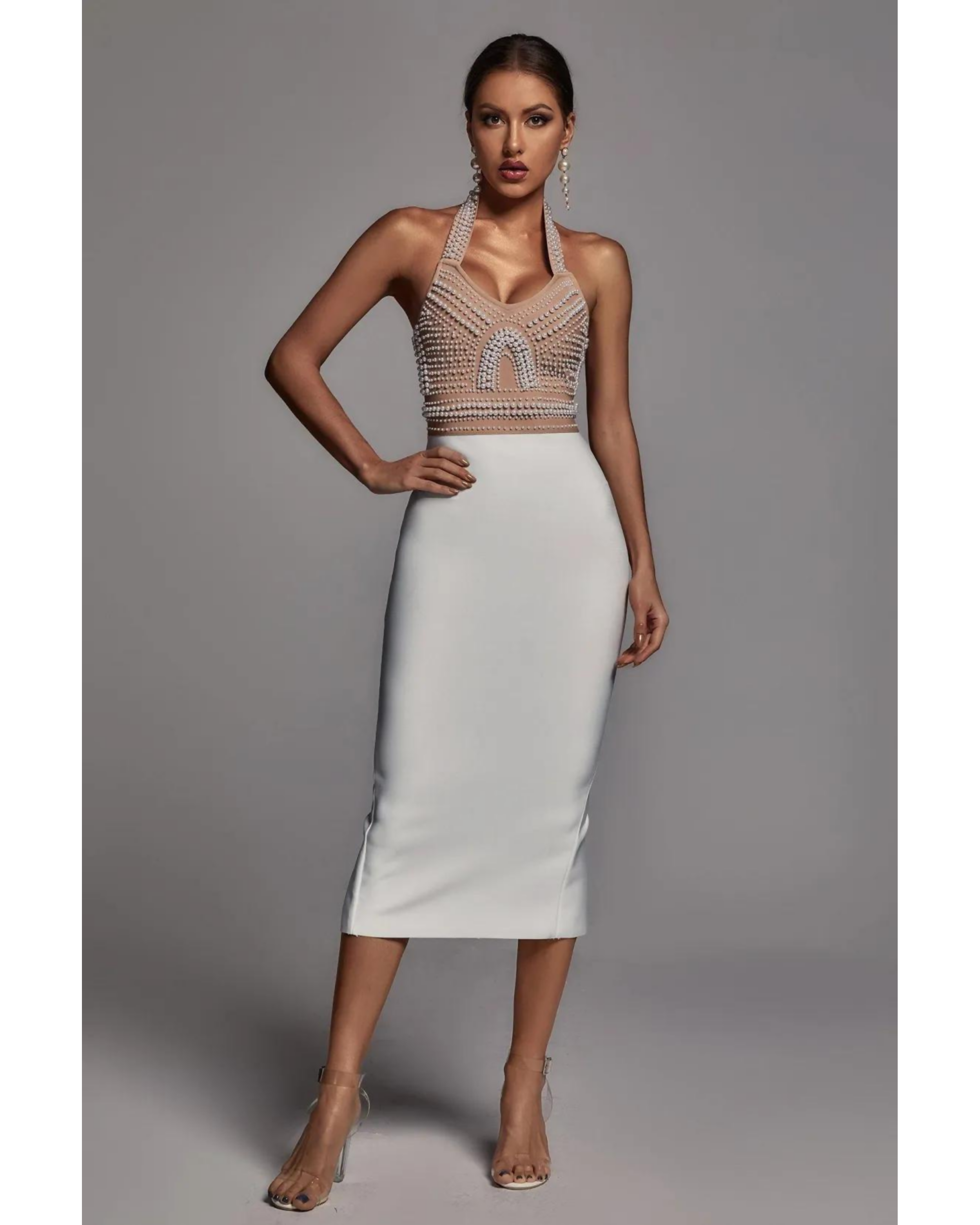 Cornelia Pearl Halter Bandage Dress - Endless - UAE Rental and Resale for Women's Fashion