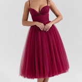 Countess Cabernet Tulle Midi Dress