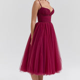 Countess Cabernet Tulle Midi Dress