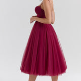 Countess Cabernet Tulle Midi Dress