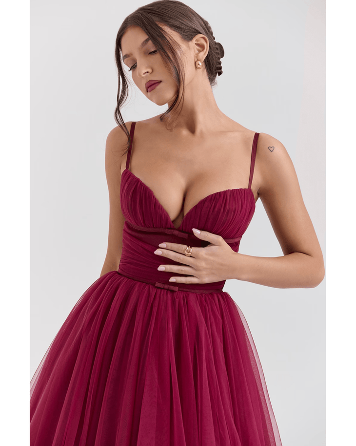 Countess Cabernet Mulle Midi Dress - Endless - UAE Rental and Resale for Women's Fashion