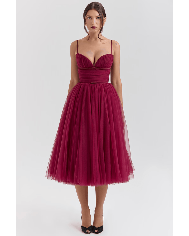 Countess Cabernet Mulle Midi Dress - Endless - UAE Rental and Resale for Women's Fashion