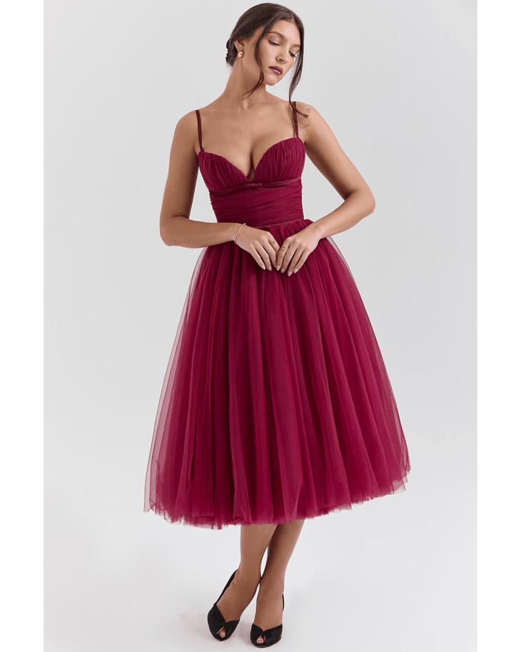 Countess Cabernet Mulle Midi Dress - Endless - UAE Rental and Resale for Women's Fashion