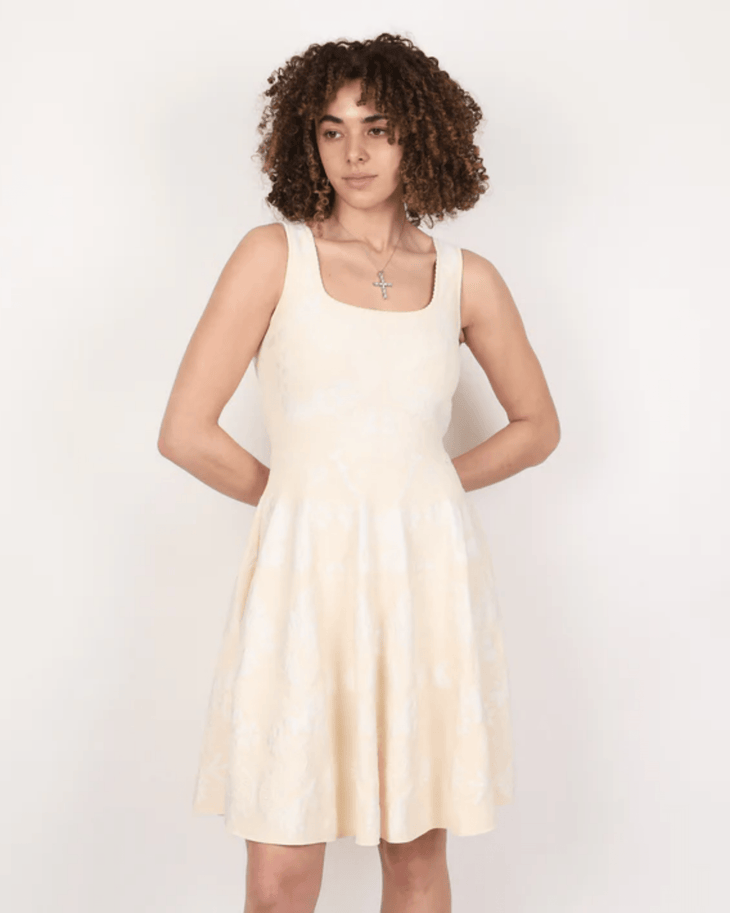 Cream Jacquard Sleeveless Dress - Endless - UAE Rental and Resale for Women's Fashion